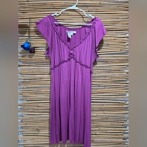 Studio M PETITE LARGE Burgandy Purple Flutter Sleeve Mini Dress. V NECK